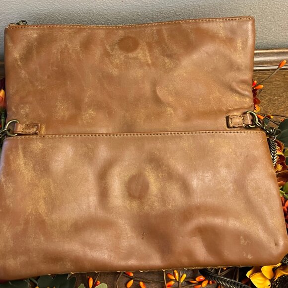 Deux Lux woven cross body bag medium brown chain strap vegan leather - Picture 2 of 4